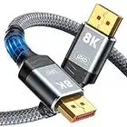 SNOWKIDS DisplayPort Kabel 1.4 (2M) Displayport 1.4 8K@60Hz 4K@144Hz 2K@240Hz Übertragungsrate 32,4Gbps DSC1.2,Freesync für Gaming Monitor Grafikkarte Laptop TV(Aluminium Legierung&Nylon)