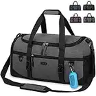 Lubardy Bolsa Deporte Hombre Mujer 55L Grande Impermeable Bolsa de Viaje con Toalla Microfibra Deportivos y Compartimento para Zapatos Fin de Semana Natación Travel Duffle Bag Gris