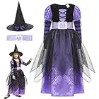 Cloudkids Costume Déguisement de Sorcière Fille - Robe de Déguisement Halloween avec Chapeau et Ceinture Enfant Carnaval Cosplay (10-12 ans)