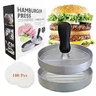 Burger Press Patty Maker Mold - Food Grade Aluminum Non-Stick Hamburger Press Burger Maker with ABS Handle, 100 Wax Patty Papers Ideal for BBQ Grill Press