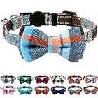 Joytale Cat Collar with Bell and Bow Tie, Quick Release Safety Collars for Kitten and Cats, Soft Tartan Collar, 1 Pack, Haze Blue