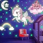 Glow in The Dark Stars, Glowing Unicorn Sets with Castle Moon and Rainbow Wall Decals for Kids Bedding Room, Great for Birthday Gift Wall Mural Stickers for Girls and Boys