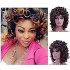 Kavsni Short Afro Big Curly Wigs for Black Women,14'' Soft Afro Kink Curly Wavy Synthetic Wig for African American Women Daily Use(Brown Mixed Light Brown)