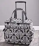 Sewing Accessories Rolling Sewing Machine Tote with 6 Storage Pockets - Damask,LARGE