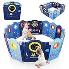 YOLEO Parque Infantil para Bebés, Plegable Corralito Bebe XXL 12 + 2 paneles, Centro de Actividades para Niños, Patio de Juegos de Seguridad Hogar Interior Exterior de 0 a 6 Años (Rocket-14pcs Azul)