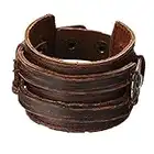 COOLLA Antique Men's Brown Leather Cuff Bracelet, Leather Wrist Band Wristband Handcrafted Jewelry Sl2256