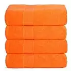 Belizzi Home 4 Pack Bath Towel Set 27x54, 100% Ring Spun Cotton, Ultra Soft Highly Absorbent Machine Washable Hotel Spa Quality Bath Towels for Bathroom, 4 Bath Towels - Orange