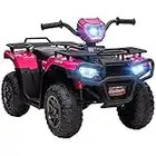 Aosom 12V Kids ATV Quad, 4 Wheeler Battery Powered Electric Vehicle with Music MP3, Headlights, High Low Speed, Treaded Tires, for Boys and Girls Ages 37-60 Months, Pink