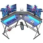 Mr IRONSTONE Gaming Desk with Led Lights ＆Power Outlet, L Shaped Computer Corner Desk with Cup Holder ＆ Headphone Hook, Carbon Fiber Home Office Desk with Large Monitor Stand, Black, 50''