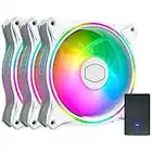 MASTERFAN MF120 Halo 3 in 1 White Edition Case Fan ADDRESSABLE Gen2 RGB Lighting Quiet Chassis Fan Suitable for Computer Cases and Cold Row Radiators