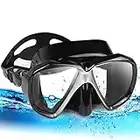 Snorkel Diving Mask, Panoramic HD Scuba Snorkel Mask, Anti-Fog Swim mask, Tempered Glasses Snorkel Goggles, Scuba Dive Snorkel Mask with Silicone Skirt Strap for Dry Snorkeling, Swimming (A-Black)