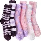 Fuzzy Socks for Womens Slipper Warm Fluffy Cozy Cabin Thick Winter Christmas Gift Stocking Stuffers for Women Soft Fleece Comfy Socks (Purple Mixed(6 Pairs))