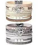 MILACOLATO 2Pcs Bohemian Leather Cuff Bracelet Set for Women Girls Multilayer Tree of Life Wrap Bangle Bracelets Set Gift for Wife Girlfriend Mother