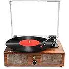 Platine Vinyle Bluetooth, Tourne-Disque Gramophone à l'ancienne avec Haut-parleurs intégrés et entraînement par Courroie USB AVCE 3 Vitesses (Bois Marron)