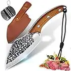 OOKUU Chef Knife, Sharp Kitchen Knives Meat Cleaver Viking Knife, Japanese Style Chef Knives Boning Knives, Cooking Knife Chef Knife Set with Knife Sharpeners, Leather Sheath for Outdoor, Camping, BBQ