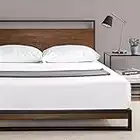 Estructura de cama de metal y madera ZINUS Suzanne de 18 cm | Estructura de madera maciza y acero | Somier de láminas de madera | Montaje sencillo | 150 x 190 cm | Castaño