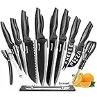 Knife Set TICWELL 19 Pieces Kitchen Knives Set High Carbon Stainless Steel Knife Block Set with Acrylic Stand Includes 15 Knives, Scissors, Peeler,Knife Sharpener and Acrylic Stand