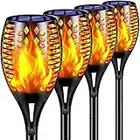 TomCare Solar Lights Upgraded, 43" Waterproof Flickering Flames 96 LED Torches Lights Outdoor Solar Landscape Decoration Lighting Auto On/Off Pathway Lights for Garden Patio Yard Halloween, Black(4)