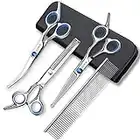 SCEDREAM Dog Grooming Scissors for Dogs with Safety Round Tips, 5 in 1 Dog Scissors for Grooming, Curved Dog Grooming Scissors,Professional Pet Grooming Shears Set for Dogs and Cats