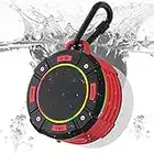 Haut-parleur Bluetooth, haut-parleurs de douche portables étanches avec lumières LED, stéréo, lecteur de carte TF, 1000 mAh, haut-parleurs sans fil pour travail, voyage, fête - Rouge