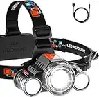 Soprut LED Headlamp Rechargeable, 6000 Lumen, Zoom & 90° Adjustable Head Lamp, HeadLamps for Adults, IPX4 Waterproof, Headlight for Outdoors, Camping, Running, Fishing, Cycling