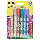 UHU Glitter Glue Original, Glitzerkleber zum Basteln, Dekorieren und kreativen Gestalten in Tube mit feiner Dosierspitze, 6 x 10 ml