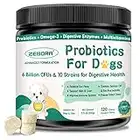 Probiotics for Dogs Digestive Health, Dog Probiotics and Digestive Enzymes, Prebiotics, Omega-3 & 6, Vitamin for Dogs, 6 Billion CFUs for Gut Health, Itchy Skin, Immune Support, 120 Freeze Dried Chew