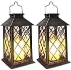 SHYMERY Solar Lantern,Outdoor Garden Hanging Lanterns,2 Pack 14 Inch Lasts 3X Longer 10 lumens Waterproof LED Flickering Flameless Candle Mission Lights for Table,Outdoor,Party Decorative