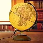 20cm Antique Globe with Wooden Base, Illuminated World Globe, Geographic Globes 720° Rotating Vintage Decorative For House, Office Desk, Coffee Shop, Education