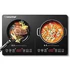 AMZCHEF Double Induction Hob, Induction Cooker with Portable Ultra-thin Body, Independent Control,10 Temperature, Multiple Power Levels, 2800W, 3-Hour Timer, Safety Lock