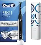 Oral-B Pro 1 750 Cepillo de Dientes Eléctrico con Mango Recargable, Cabezal y Estuche De Viaje, Diseñado Por Braun - Negro