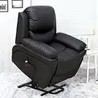 More4Homes MADISON ELECTRIC RISE RECLINER BONDED LEATHER ARMCHAIR SOFA HOME LOUNGE CHAIR (Black)