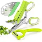 VIBIRIT Herb Scissors Leaf Herb Stripper, Stainless Steel 5 Blade Kitchen Scissors,Peelers for Kitchen,for Chopping Chive, Vegetables, Salad,Collard Greens, Parsley, Rosemary Herb As Christmas gifts