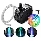 PULACO 10Watt 160GPH Submersible Fountain Pump wiht LED Light for Water Feature, Outdoor Pond, Aquarium fish tanks, Home Décor Fountain