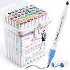 48 Alcohol Markers, Ohuhu Marker Double Tipped 48 Color Chisel & Fine Alcohol-based Art Marker Set for Kids, Adults Coloring Books for Students' Art Class Project