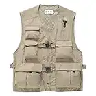 Liesezhe Unisex Mesh Breathable Fishing Vest, Multi-Pockets Photography Travel Hunting Waistcoat Jacket for Adults and Youth (TAG L- fit 121-137lb, Khaki)