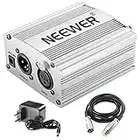 Neewer 1 Canal 48 V Phantom Fuente de alimentación de Color Plateado con Adaptador y Cable de Audio XLR para Cualquier micrófono de Condensador para música y Estudio de grabación