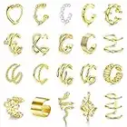 CASSIECA 20 Pcs Boucles D'oreilles pour Femmes Réglables Boucles D'oreilles Ensemble Acier Inoxydable Non-Piercing Cartilage Clip Sur Wrap Boucle D'oreille Ensemble