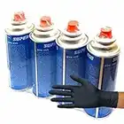 Pack de 4 Cartuchos de Gas butano BTN250 para hornillos y cocinas de Camping + Pack de 100 Guantes de un Uso de Regalo