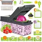 Mandolina de Cocina Profesional,Cortador de verduras 14 en 1, Chopper de verduras con contenedor de frutas para cebolla, patata, zanahoria, frutas y manzana