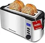 Elite Gourmet ECT4400B# Long Slot 4 Slice Toaster, Countdown Timer, Bagel Function, 6 Toast Setting, Defrost, Cancel Function, Built-in Warming Rack, Extra Wide Slots for Bagel Waffle, Stainless Steel