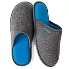 HomeTop Men's Bedroom Slippers Lightweight Slip On Memory Foam Home Slipper with Durable Indoor and Outdoor Rubber Sole (9-10, Dark Gray/Blue)