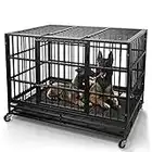 WOKEEN 48/38 Inch Heavy Duty Dog Crate Cage Kennel with Wheels, High Anxiety Indestructible Dog Crate, Sturdy Locks Design, Double Door and Removable Tray Design, Extra Large XL XXL Dog Crate.
