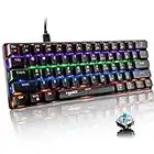 Compact Mechanical Gaming Keyboard Mini Portable with Ergonomic 61 Key Layout Multi Rainbow LED Backlight Anti-ghosting Waterproof Type-C USB Wired for PC MAC Gamer Computer Typist(Black/Blue Switch)