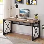 BON AUGURE Industrial Home Office Desks, Rustic Wood Computer Desk, Farmhouse Sturdy Metal Writing Desk (60 Inch, Vintage Oak)