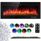 INMOZATA Electric Fire Wall Mounted Recessed Insert 40 50 60 inch Electric Fireplace with Touch Remote Control 9 LED Color Flame Effect Electric Fire Heater, Crystal and Log Set