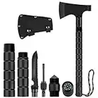 LIANTRAL Survial Camping Axe, Folding Multi-Tool Camp Hatchet with Nylon Sheath Whistle Compass, Black