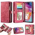 ANROD Estuche Billetera Fundas para Samsung Galaxy A70,CaseMe Estuche De Cuero con Extraíble,a Prueba De Golpes,con Ranura para Tarjeta y Potente Imán Original (Rojo)