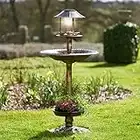 SA Products Solar Bird Feeder Station - Bronze Bird Bath Fountain Stand, Solar Lamp Post with Planter - Easy Assembly & Installation, Weather-Proof - Backyard, Garden Ornaments - Vintage Brass Design