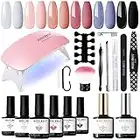 Modelones Gel Nail Kit Starter with Portable U V/LED Nail Lamp, 6 Colors White Pink Soak Off Gel Nail Polish Set, Mirror Top& Base Coat, Essential Manicure Tools, Nail Art Starter Kit for Beginner DIY